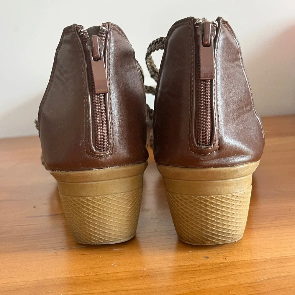 Forever Link Womens Brown Braided Wedge Sandals Boho Beaded Strappy Size 10
